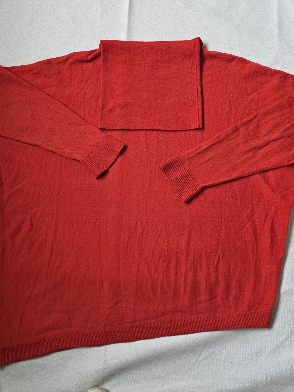 Eileen Fisher Bright Red Merino Wool Sweater with Fold-Over Neck
